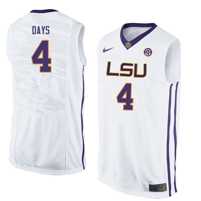 Men #4 Darius Days LSU Tigers College Basketball Jerseys Sale-White